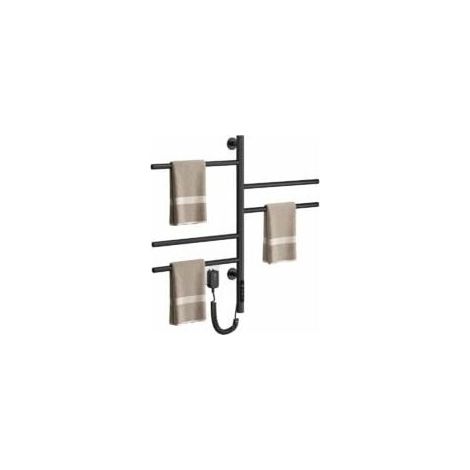 Sèche-serviettes électrique mural avec 5 résistances, pivotant à 180°, 82W, 42cm, avec thermostat (45-70°C), minuterie, affichage LED, noir (1/5)