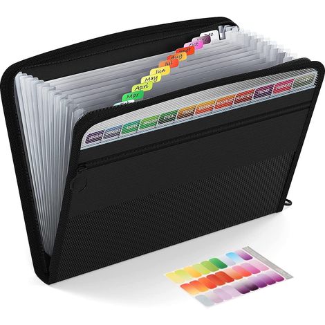 Extensible Pochettes pour Documents, 13 Poches A4 Trieur Document avec Fermeture à Glissière, Organisateur De Documents Porte-documents De Dossier D'accordéon, Noir (1/5)