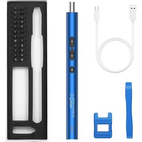 28-in-1 Elektrisches Schraubendreher-Set, Mini Präzisions-Akku-Schraubendreher mit LED-Licht, USB Typ-C für Smartphone, Spielekonsolen, Kameras, Uhren, PC, Blau (1/4)