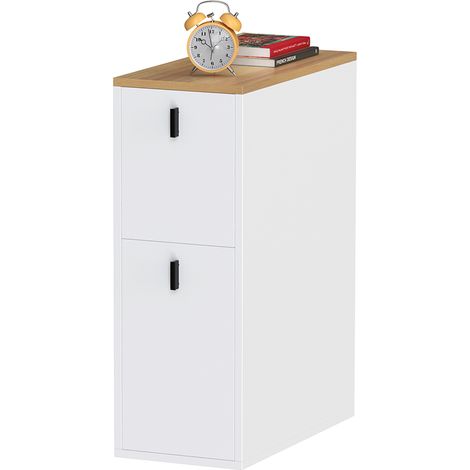 Haloyo® Table d'Appoint Moderne avec 2 tiroirs, Bout de Canapé, Table Basse, pour Salon, Chambre, 25x50x70cm, Couleur blanc + bois (1/5)