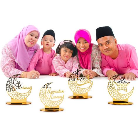 Muslimische Ramadan-Tischdekoration – 1 Stück goldener Acryl-Ornament-Spiegel-Wandaufkleber (OPP-Beutel) BT002 (1/5)