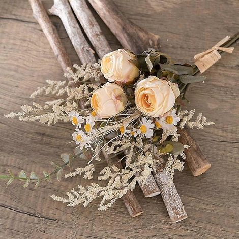 1 bouquet de roses en soie, bouquet de mariée tenant une fausse fleur, fleurs artificiellesbeige (1/5)