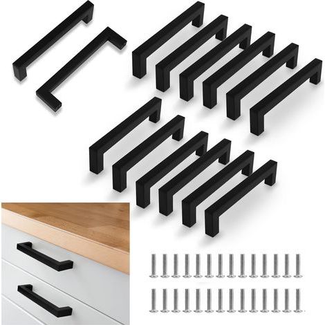 14 Poignées Meuble Cuisine – Noir, Entraxe 128 mm, Acier Inoxydable – pour Placard, Tiroir (1/5)
