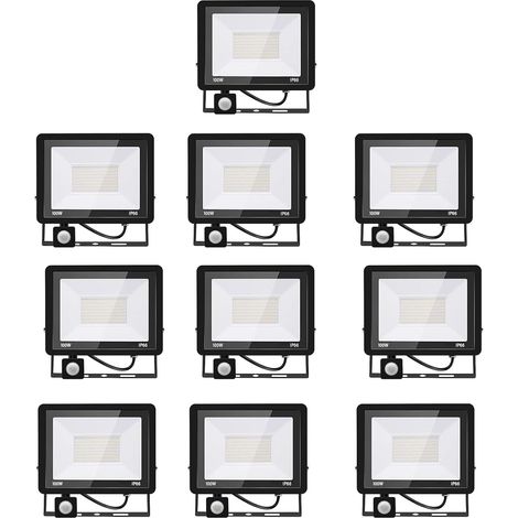 10PACK - Projecteur LED détecteur de mouvement 100W,10000LM Projecteur LED Exterieur Avec Detecteur Blanc Chaud(3000K) Imperméable IP66 Projecteur LED exterieur de sécurité pour, garage, couloir (1/5)