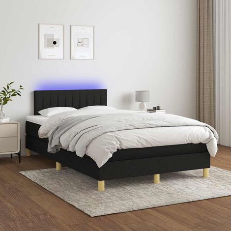 Cama box spring con colchón LED tela negro 120x200 cm (1/5)