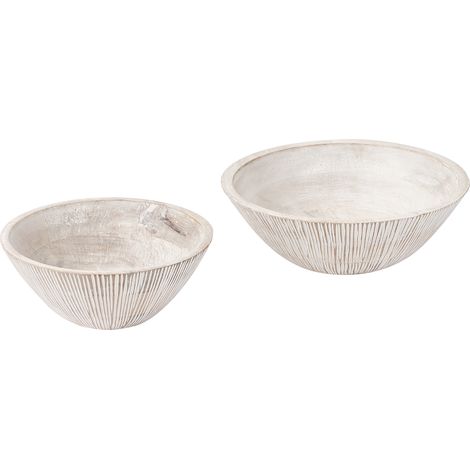 Conjunto de 2 cuencos decorativos de madera de mango hechos a mano estilo moderno marrón claro Siwa (1/5)