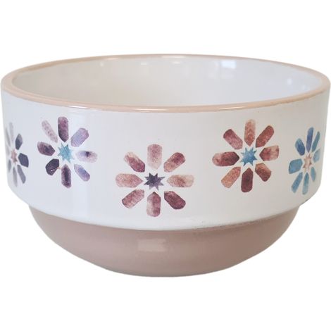 Bol beige en grès motif fleurs (1/2)