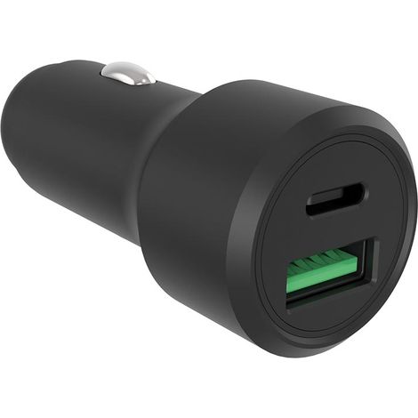 HQ-Power Cargador rápido para Coche, 1x USB-A QC y 1x USB-C PD, para portátil, Tableta o Smartphone, Seguro y ultracompacto, 38 W, Carcasa de Aluminio, Negro (1/2)