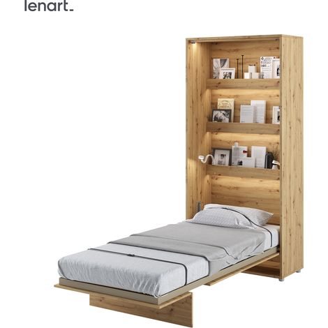 Bim Furniture – Lit escamotable 90x200 vertical en chêne – Mécanisme pneumatique – Système soft close – Charge max 200 kg (1/5)