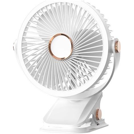 Wiederaufladbarer, tragbarer Ventilator mit 720° verstellbarem Winkel und LED-Licht, kleiner USB-Ventilator für den persönlichen Gebrauch, batteriebetrieben, weiß (1/5)