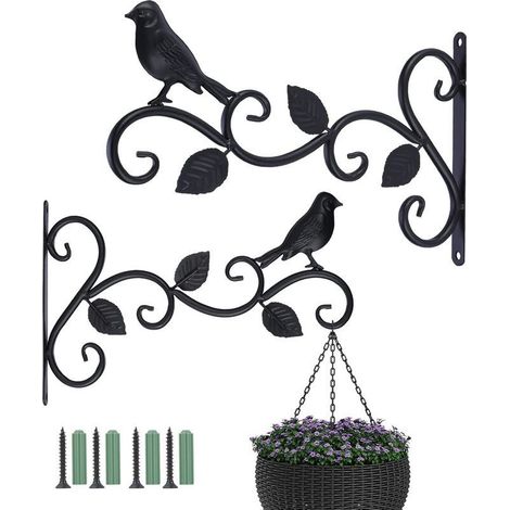 Lot de 2 supports de panier à suspendre pour extérieur, 30,5 cm, crochets décoratifs en métal pour plantes suspendues, mangeoires à oiseaux, lanternes (3 feuilles), Noir, 30cm L x 19cm H (1/5)