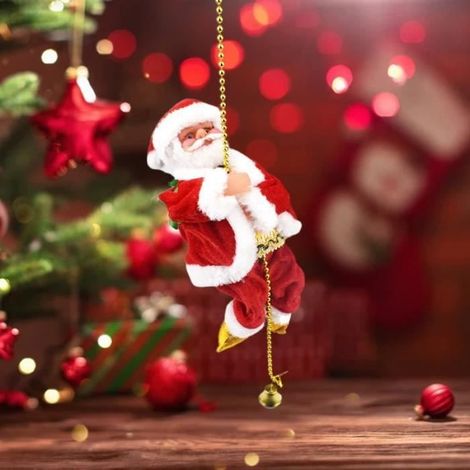 Poupée électrique d'escalade de corde musicale du père Noël, ornements de Noël, poupée de Noël qui peuvent grimper (1/4)