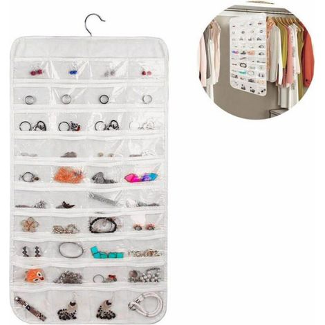 Organisateur Bijoux - 80 Poches Transparentes - Double Face Non Tissé - Murale Suspendue - 1 Pièce (1/5)