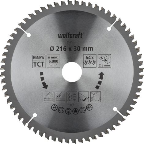 wolfcraft 1 lame de scie à onglet HM 64 dents ø216mm - 6541000