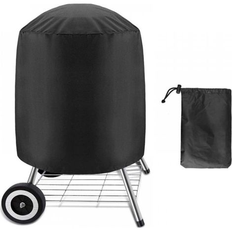 Housse de barbecue ronde noire pour barbecue au charbon de bois, taffetas polyester 190T avec revers argenté, imperméable, coupe-vent, résistante aux UV et aux déchirures, avec sac de rangement (1/5)