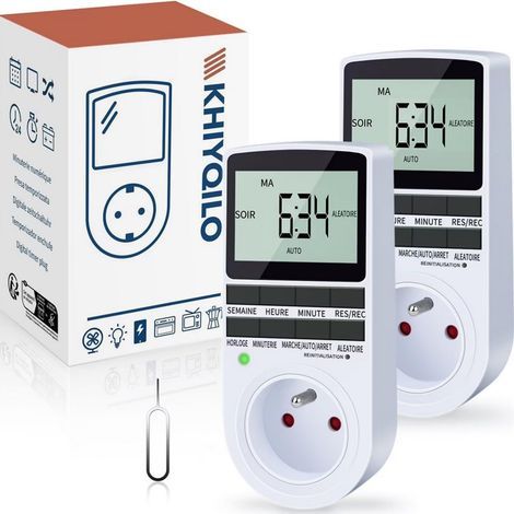 2er-Pack – Programmierbare Steckdose – Digitaler Timer – 18 persönliche Programme und Diebstahlschutz für Zuhause und Büro – Schwarz – Standardgröße (1/5)