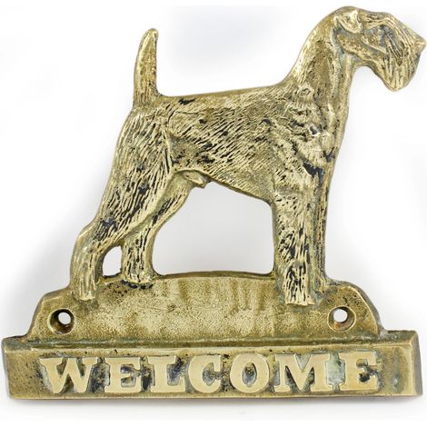 Airedale Terrier, Waterside Terrier – Türschild mit Hund, Willkommensplakette aus Messing, einzigartiges Schild mit dem Wort „Willkommen“ von Art-Dog (1/4)