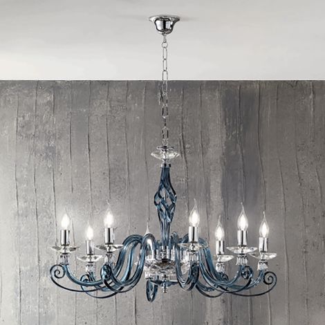Lampadario a sospensione 1306 in vetro soffiato lavorato a mano 8 luci D84 cm OTTANIO (1/2)