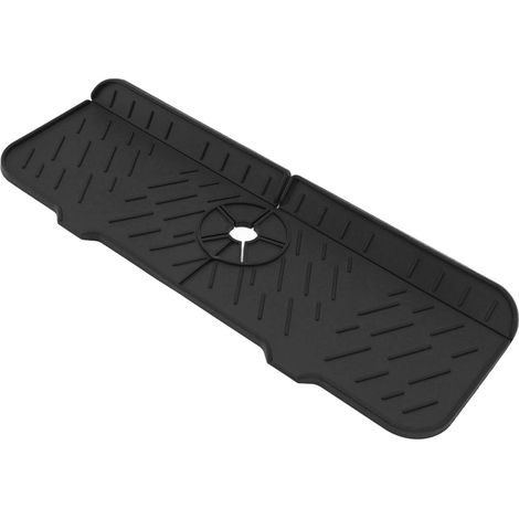 Tapis absorbant pour robinet, lavable et réutilisable en silicone noir, idéal pour la cuisine, la salle de bain et les camping-cars. (1/5)