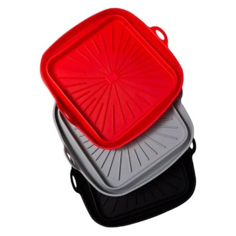 royaluxe-Moule Silicone Air Fryer, 3 Pièces Moule Panier Friteuse à Air Chaud Réutilisable Airfryer Plat Carré Pliable Doublure Liners pour Friteuse Air, Micro-ondes, Four (Rouge+Noir+gris)