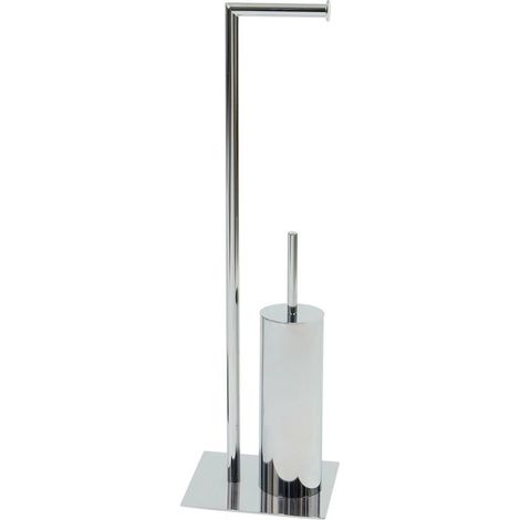 Porte papier toilette avec brosse design métal argenté élégant - métal argenté brillant et blanc (1/3)