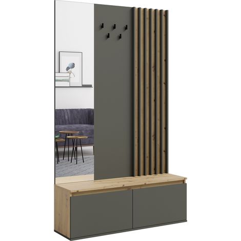 Garderobe mit Bank und Paneel in Eiche mit graphit, Lamellen Design DAVIS-166 (1/5)