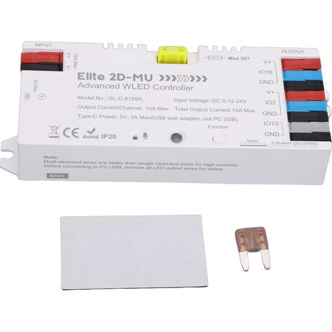Contrôleur de bande lumineuse LED, plus de 100 effets d'éclairage dynamiques, IC RGB adressable avec micro, fusible 20A 5A (1/5)