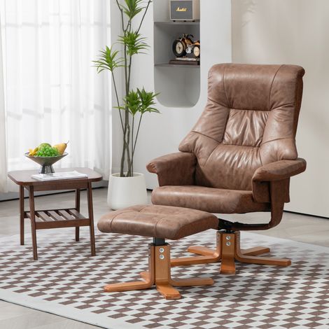 Fauteuil relax inclinable 135° pivotant 360° avec repose-pieds revêtement microfibre marron - Haute qualité