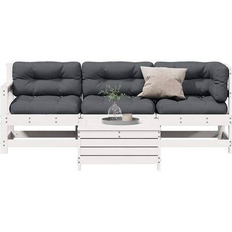 4-tlg. Garten-Lounge-Set mit Kissen Weiß Massivholz Kiefer (1/5)