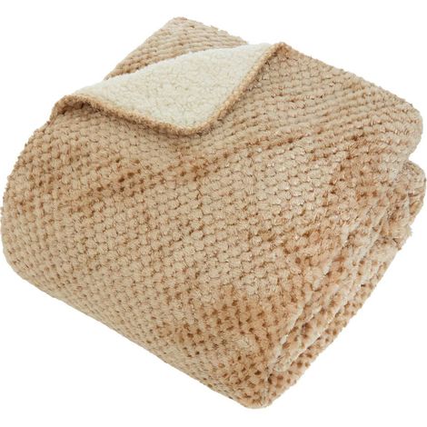 Lyno flanella beige di lino effetto sherpa 170x130cm - Atmosphera créateur d'intérieur (1/2)