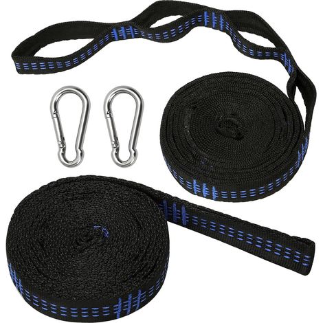 Hammock Hanging Straps 3 m x 2.5 cm with 18 Loops, Maximum Load 300 kg with 2 Carabiners for Camping and Outdoors, Pack of 2 (1/5)