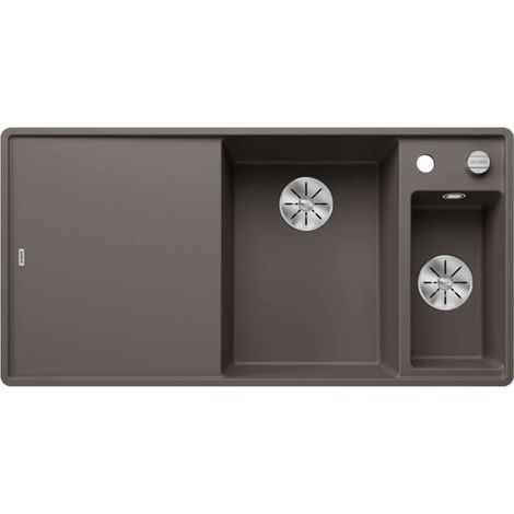 BLANCO Einbauspüle AXIA III 6 S-F Silgranit flächenbündig InFino Ablauf Becken rechts Vulkangrau mit Glas-Schneidbrett (1/4)