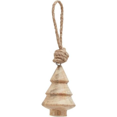 Natural Hand Turned Tree Bauble - Wood - L4 x W4 x H6 cm - Brown