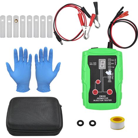 Kit de prueba y limpieza de inyectores de combustible, herramienta de prueba de inyectores duales con 8 modos de pulso, pantalla LCD, kit de limpieza universal EFI GDI de 12 V con 8 adaptadores (verde (1/5)