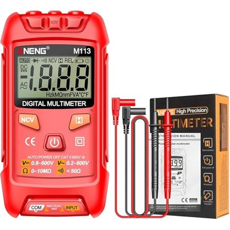 M113 Mini multimètre numérique Intelligent AC/DC 1999 Points Ohm NCV Outils électriques Instruments de Mesure(Red)