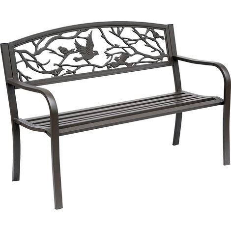Banc de jardin 3 places extérieur, style rural chic, pour balcon terrasse patio, 127 x 60 x 85 cm (1/5)