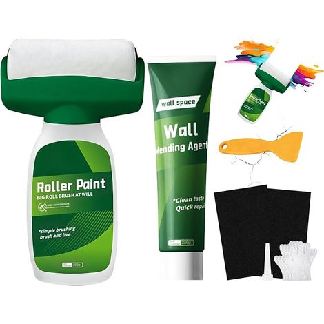 Kit de Retouche Peinture Blanc Mur 2-En-1, Enduit de Réparation Avec Rouleau Intégré et Pâte de Rebouchement à Séchage Rapide, Répare Rapidement Trous/Fissures/Graffitis (1/5)
