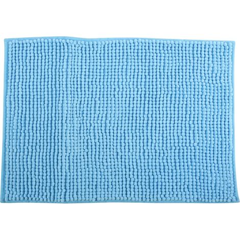Tapis de bain microfibre chenille poils longs antidérapant, lavable en machine avec boucle d'accrochage pour salle de bain, dimensions 60x60 cm (1/5)