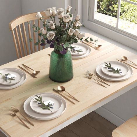 Table en bois massif naturelle 120x75 cm, table à manger style campagne pour 4 personnes, table de cuisine et salon, meuble salle à manger rustique (1/5)