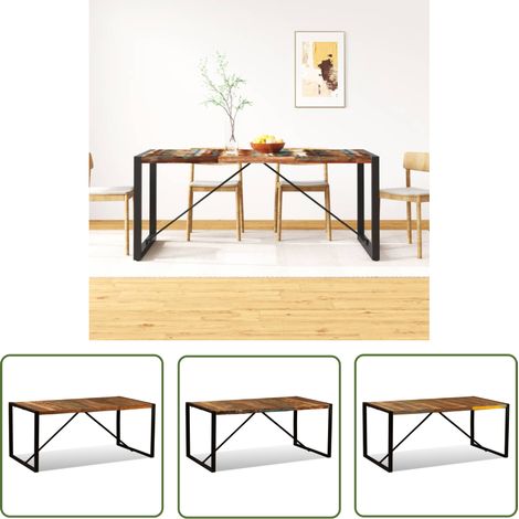 The Living Store Table à manger Bois de récupération massif 180 cm - Table À Manger Industrielle - Table Repas Bois Recyclé - Table Design - Meubles Industriels - Mobilier Vintage (1/5)