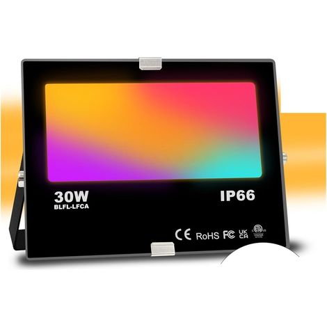 Projecteurs LED d'extérieur, Projecteur LED RGB 30W, , éclairage d'extérieur intelligent, étanche IP66, couleur changeante, contrôle de groupe via application pour cour, parking, patio, aire de jeux (1/5)
