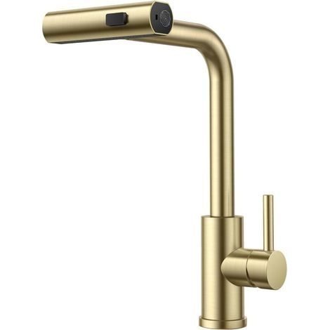 Mitigeur Cuisine Extractible 360 Degrés Robinet Évier Monocommande Or Brossé (1/4)