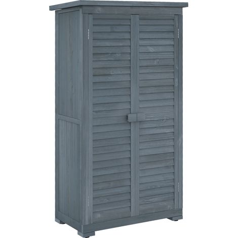 Grau lackierter Garten-Schrank aus Holz mit Pultdach und Lamellentüren 87 x 46,5 x 160 cm (1/5)