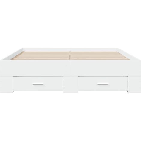 Cadre de lit 32cm en bois avec 2 tiroirs latéraux 2 tiroirs frontaux Helika-Blanc-120x190 (1/5)