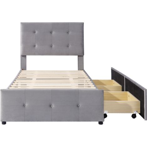 Lit rembourré 90 x 200 cm, appui-tête réglable en hauteur Tissu velours doux (matelas non inclus) (1/5)