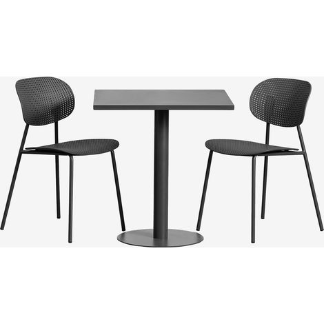 SKLUM Set aus quadratischem Tisch 70x70 cm Mizzi und 2 Gartenstühlen aus Polypropylen und Eisen Tupah Grau Graphit