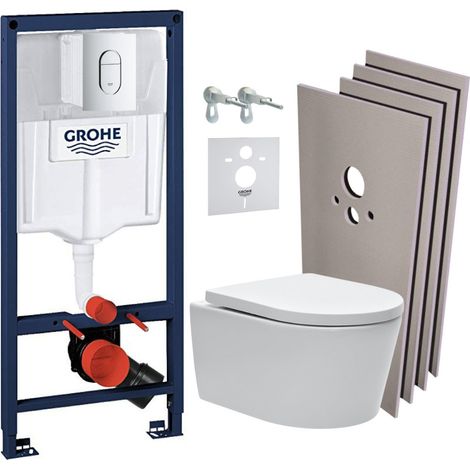 Grohe Pack WC Bâti-support Rapid SL + WC SAT sans bride + Abattant SoftClose + Plaque chrome + Set d'habillage (ARENASATSB)