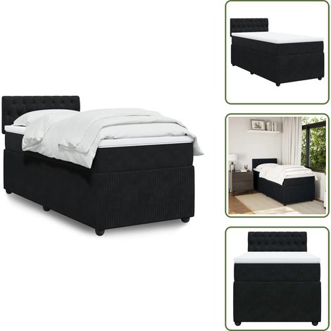 The Living Store Giroletto a Molle con Materasso Nero 100x200 cm in Velluto - Materasso a molle insacchettate