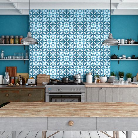 Sticker Mural Carrelage adhésif Cuisine Salle de Bain - 30 STICKERS CARREAUX DE CIMENT AZULEJOS FANETA - 30stickers10x10cm (1/5)