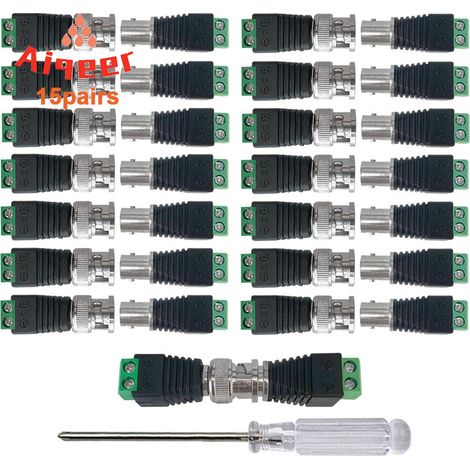 paires d'adaptateurs de connecteurs BNC, connecteur de balun vidéo, connecteur mâle et femelle borniers à vis, pour caméra de surveillance coaxiale Cat5 Cat6 pour caméra de (1/4)